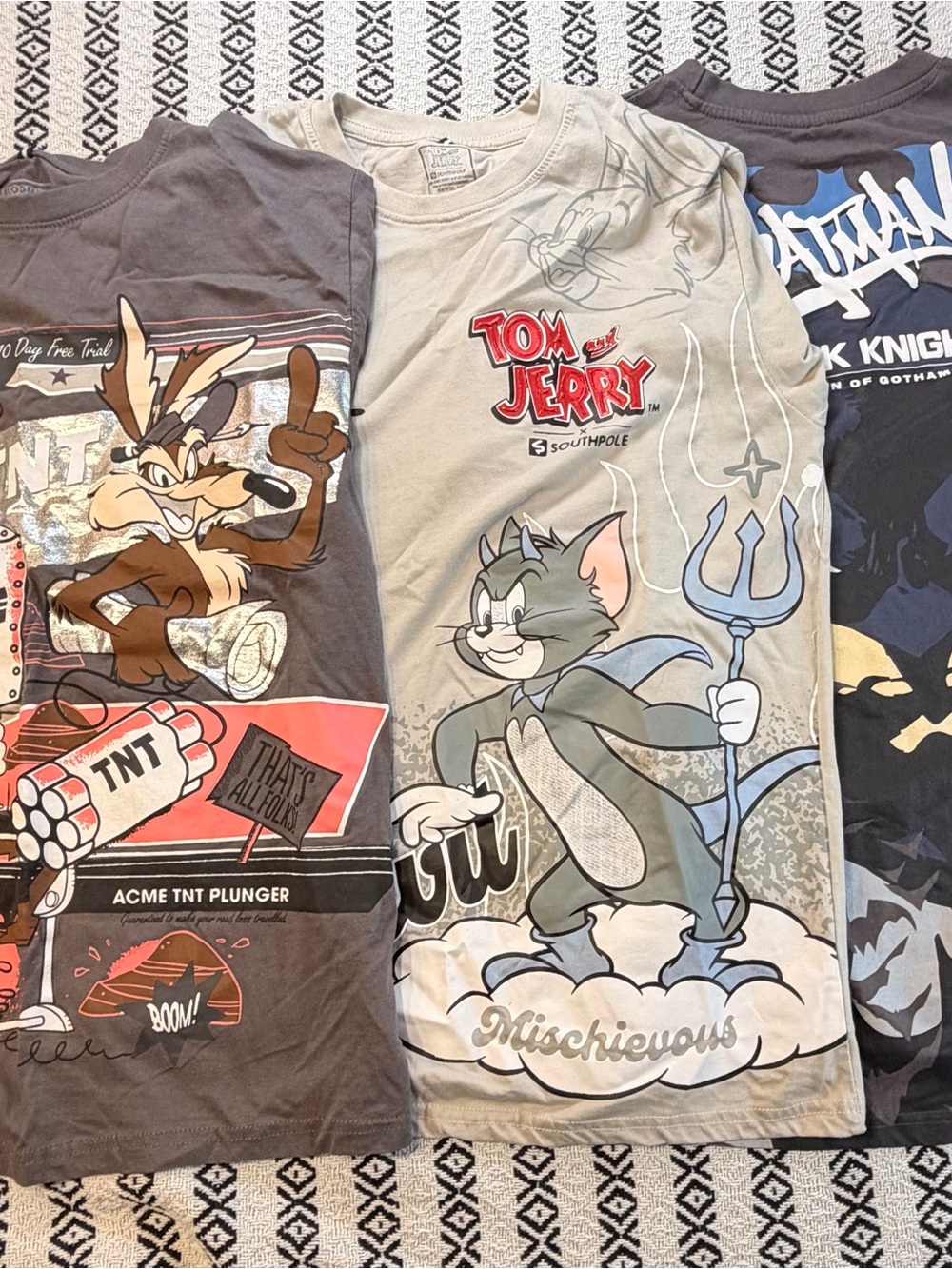 Lot of 3 Southpole Graphic T-Shirts Large Looney Tunes Batman Tom & Jerry Tee
